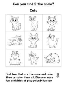 Coloring pages: Can you find 2 the same Cats pdf