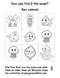 Coloring pages: Can you find 2 the same Sea Animals pdf