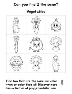 Coloring pages: Can you find 2 the same Vegetables pdf