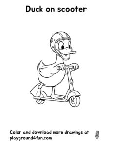 Coloring pages: Duck on scooter pdf