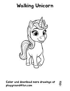 Coloring pages: Walking Unicorn pdf