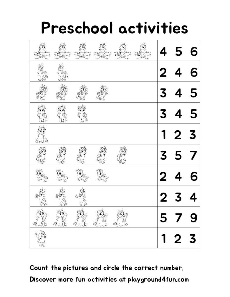 Circle the correct number – Unicorn