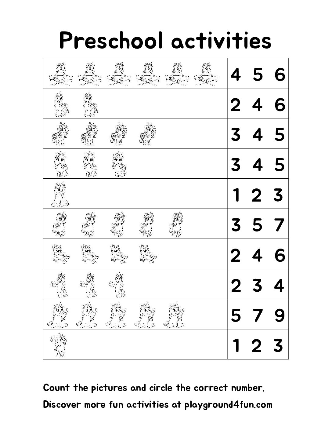 Circle the correct number – Unicorn