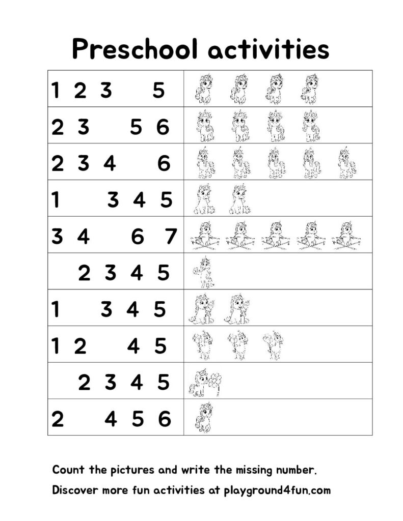 Write the missing number – Unicorns