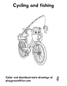 Coloring pages: Cycling and fishing pdf