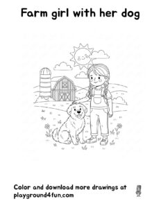 Farm girl with her dog