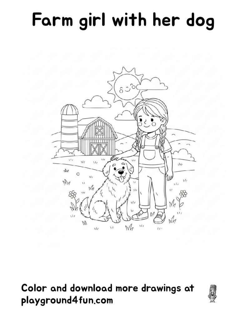 Farm Girl with her Dog