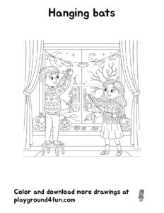 Coloring pages: Hanging bats pdf