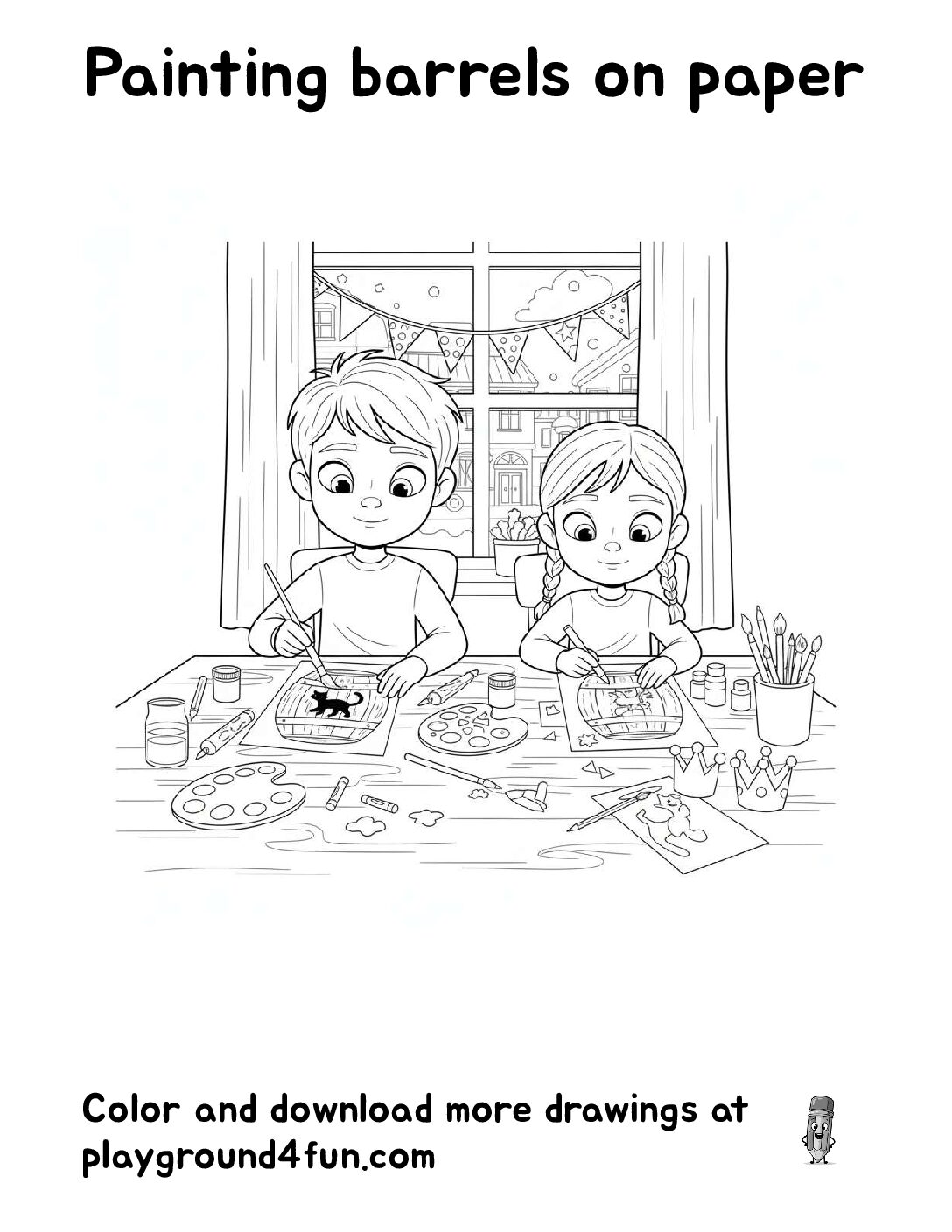 Painting barrels on paper