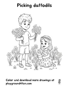 Coloring pages: Picking daffodils pdf