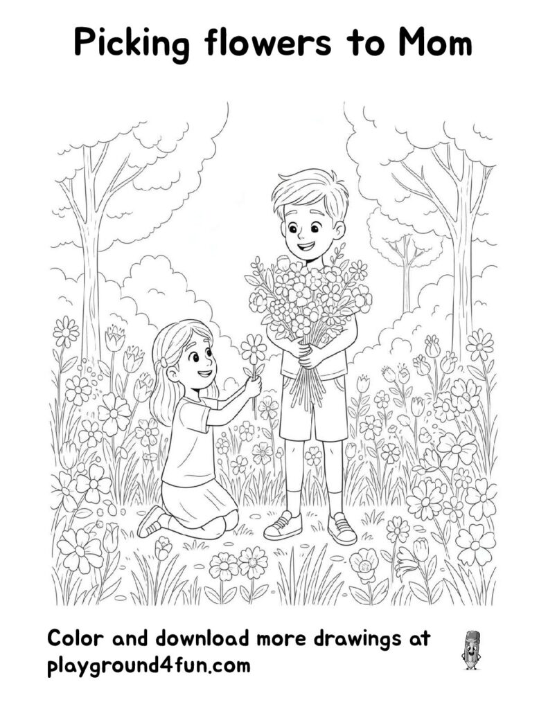 Picking flowers to Mom