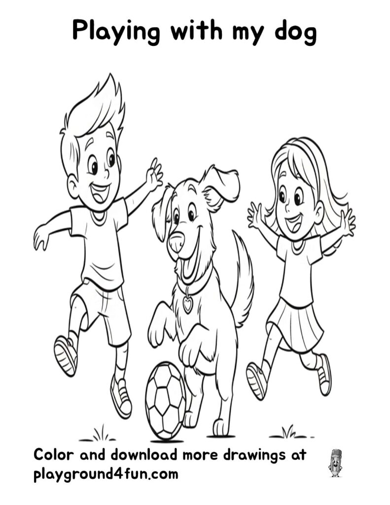 Playing with my dog Coloring Pages