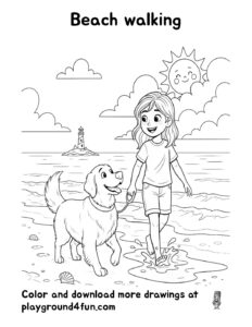 Coloring pages: Beach walking pdf