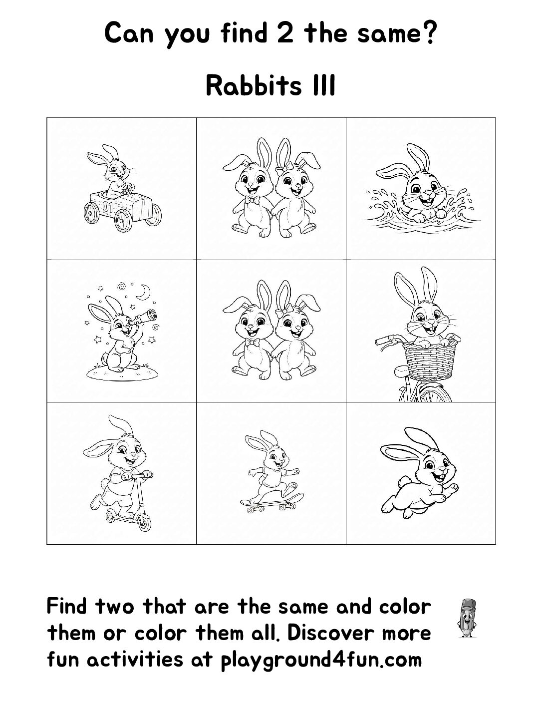 Can you find 2 the same?Rabbits III