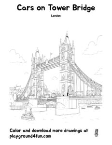 Coloring pages: Cars on Tower Bridge preview