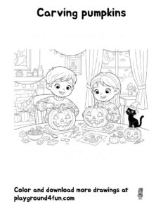 Coloring pages: Carving pumpkins preview