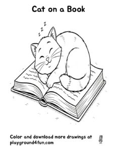 Coloring pages: Cat on a Book pdf