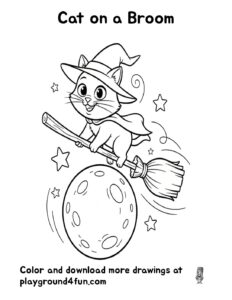 Coloring pages: Cat on a Broom pdf
