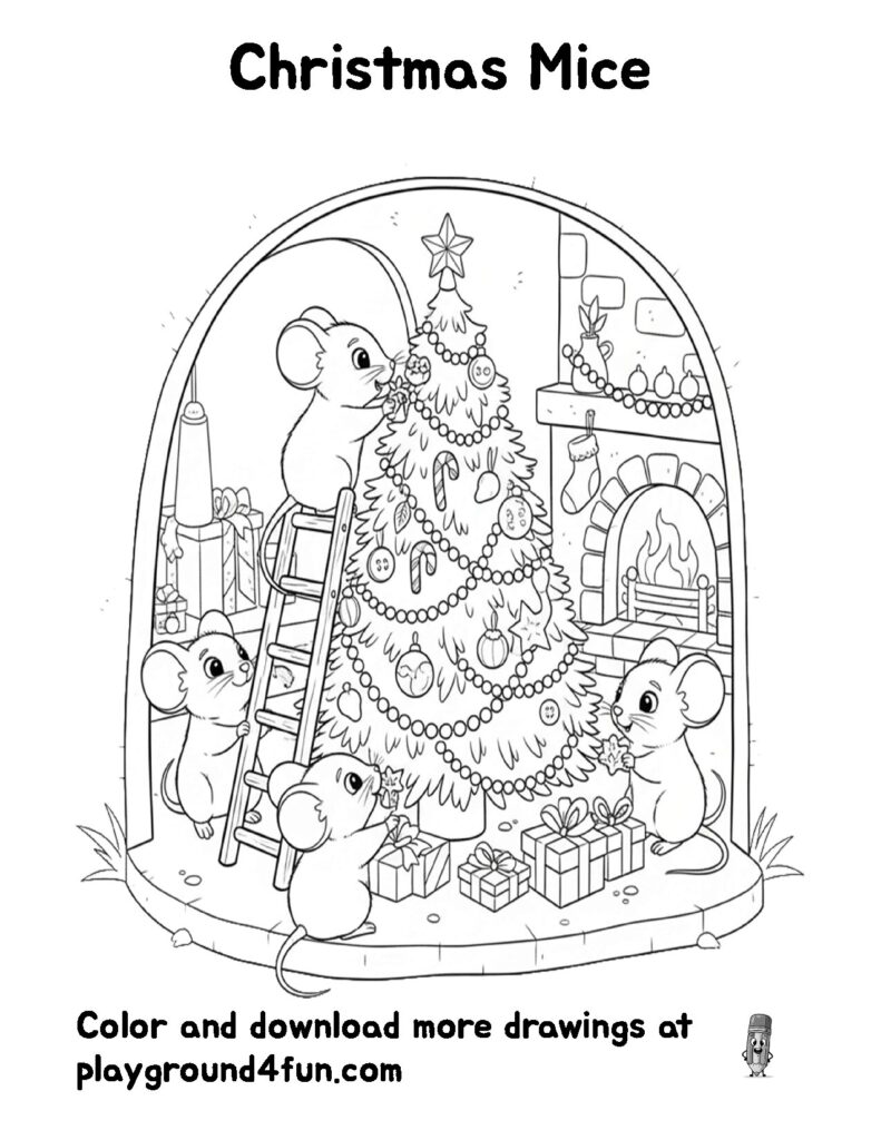 Coloring pages: Christmas Mice preview