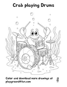 Coloring pages: Crab playing Drums pdf