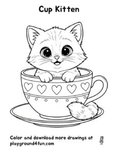 Coloring pages: Cup Kitten pdf