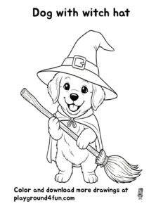 Coloring pages: Dog with witch hat pdf