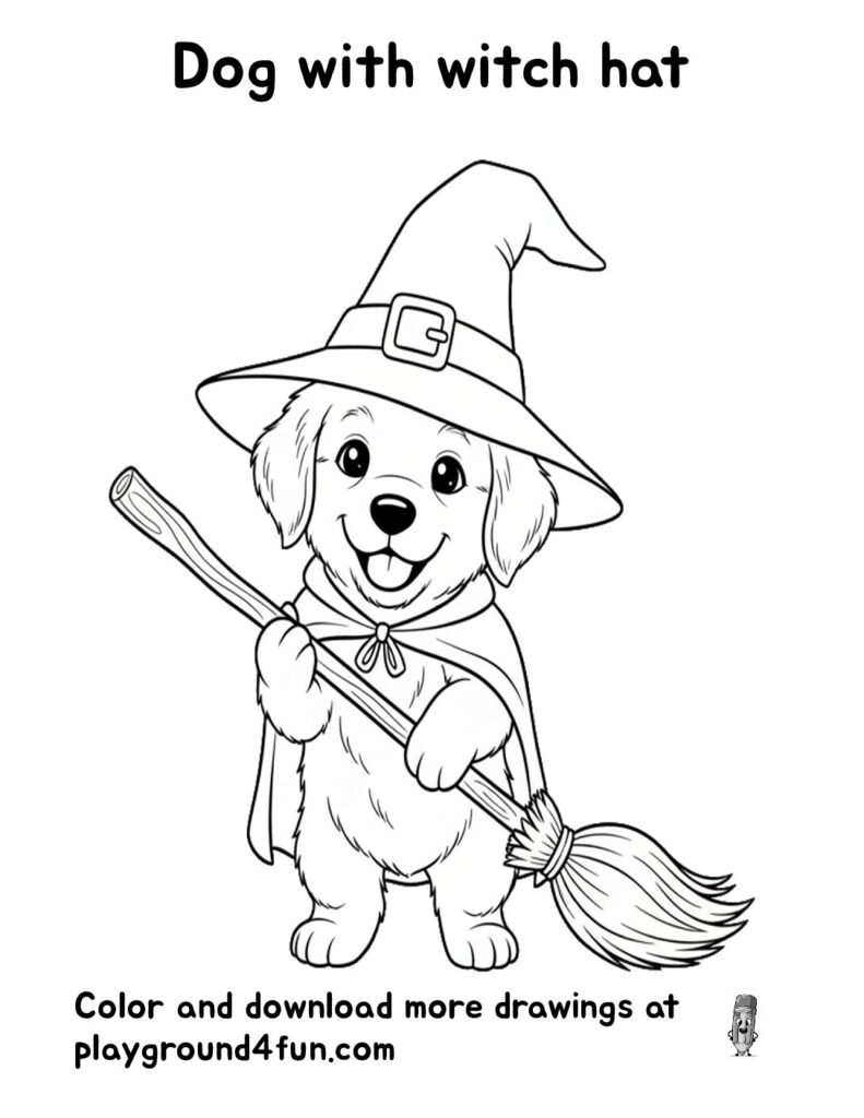 Dog with witch hat