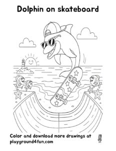 Coloring pages: Dolphin on skateboard pdf