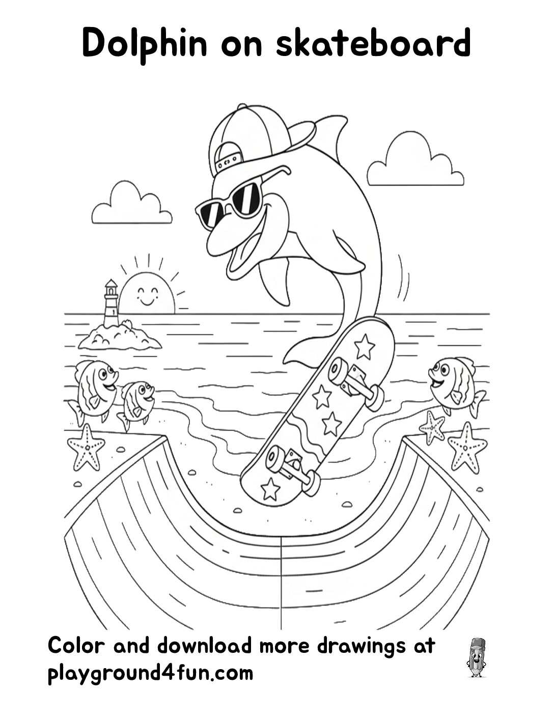 Coloring pages: Dolphin on skateboard pdf
