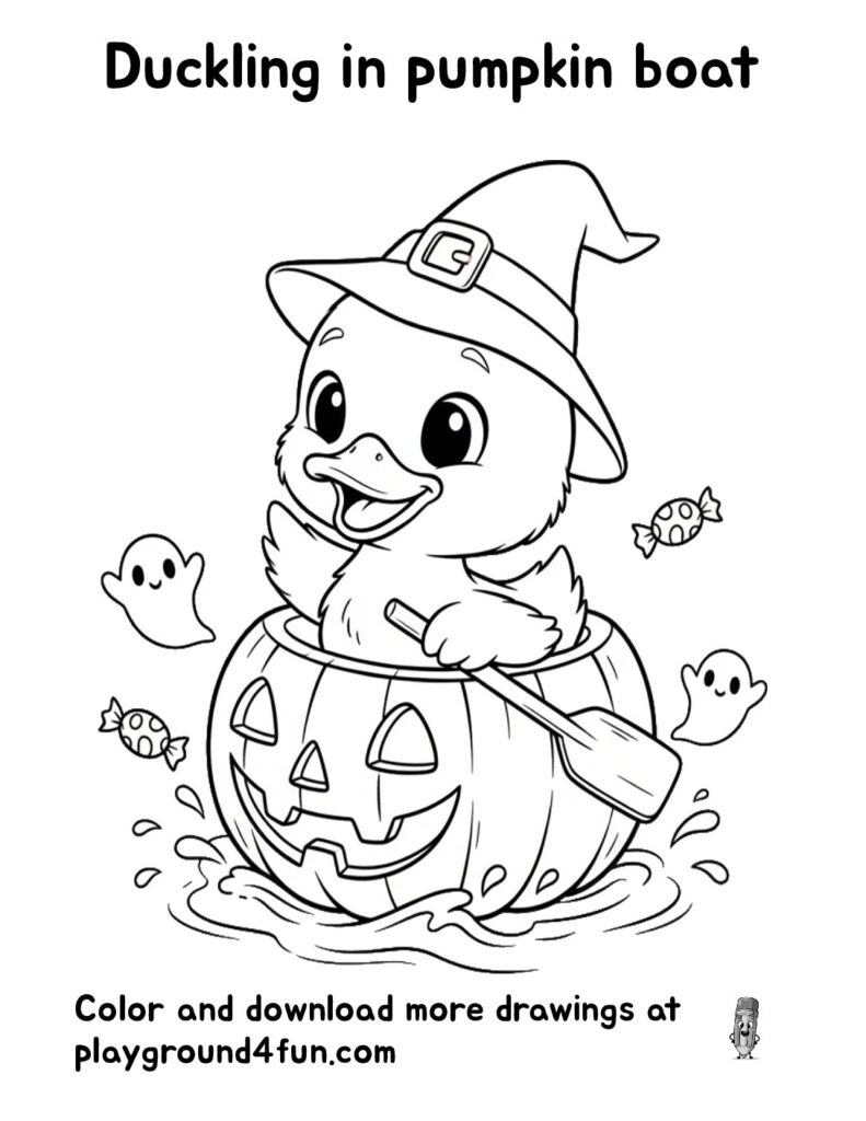 Duckling in pumpkin boat