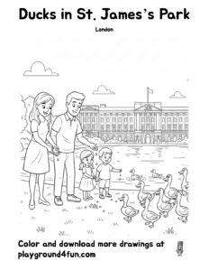 Coloring pages: Ducks in St. Jamess Park preview