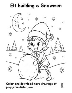 Coloring pages: Elf building a Snowmen pdf