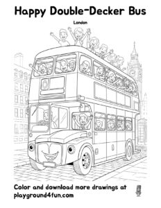 Coloring pages: Happy Double Decker Bus preview