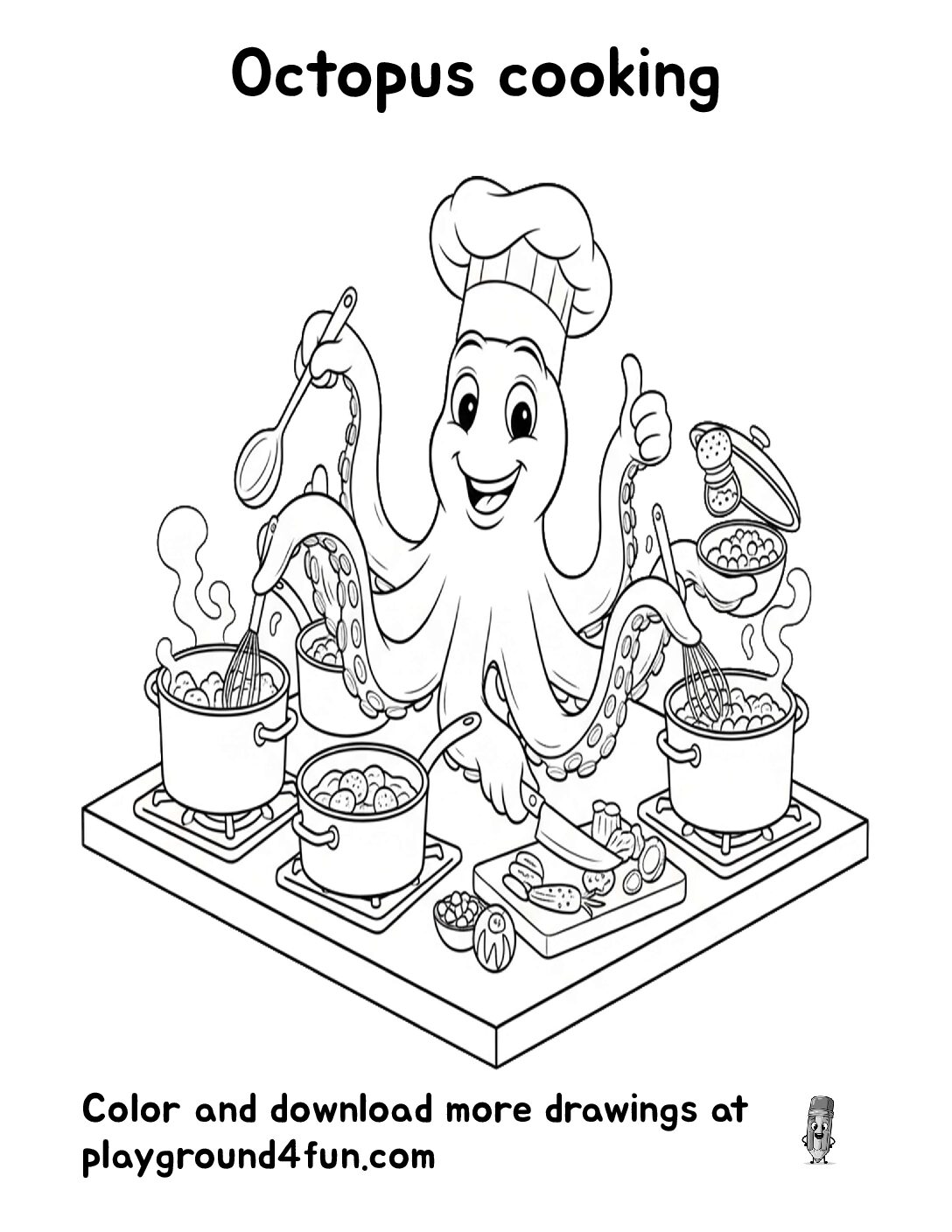 Coloring pages: Octopus cooking pdf