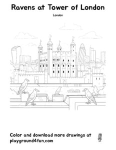 Coloring pages: Ravens at Tower of London pdf