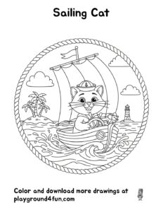 Coloring pages: Sailing Cat pdf