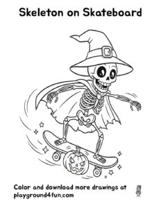 Coloring pages: Skeleton on Skateboard pdf