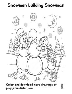 Coloring pages: Snowmen Building Snowman pdf