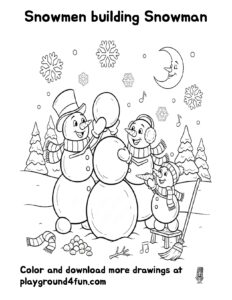 Coloring pages: Snowmen Building Snowman preview