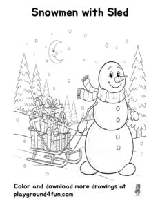 Coloring pages: Snowmen with Sled pdf