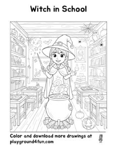 Coloring pages: Witch in School pdf