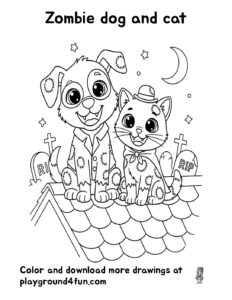 Coloring pages: Zombie dog and cat pdf