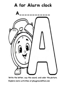Coloring pages: A for Alarm clock pdf
