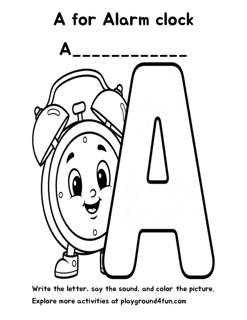A for Alarm clock Coloring Pages