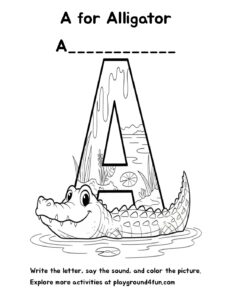 Coloring pages: A for Alligator pdf