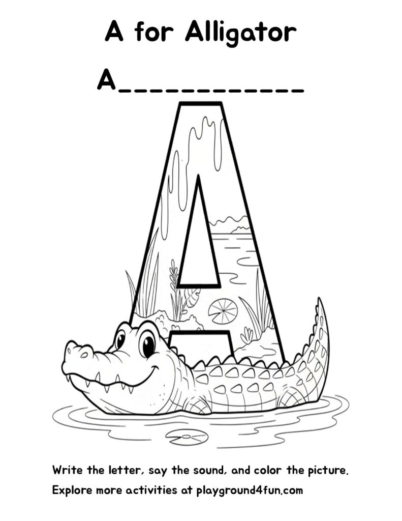 A for Alligator Coloring Pages