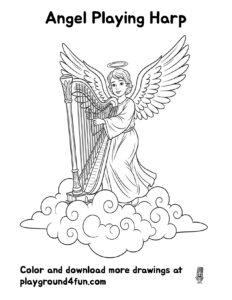 Coloring pages: Angel Playing Harp preview