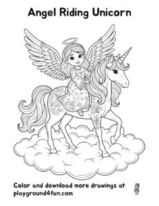 Coloring pages: Angel Riding Unicorn pdf