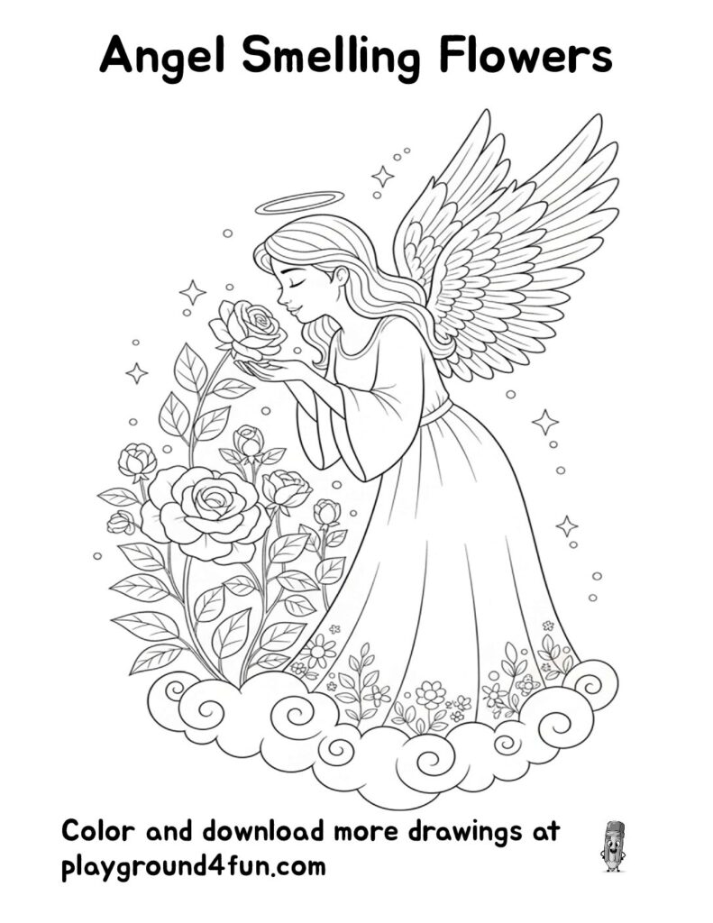 Angel Smelling Flowers