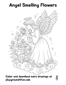 Coloring pages: Angel Smelling Flowers preview